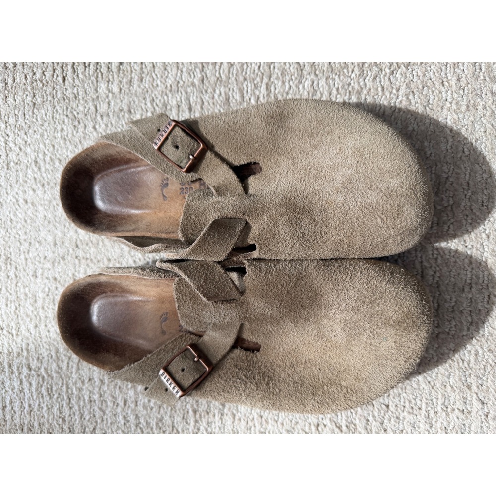 Birkenstock Boston Suede Clogs Taupe Soft Footbed Size 36 Women 5.5-6
